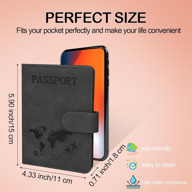 Sovirose Passport Holders, RFID Blocking Credit Card Holder, PU Leather Vaccine Card Holders for Travel with Magnetic Buckle, Travel Must Haves Cruise Ship Essentials for Men, Women (Black) - Image 2